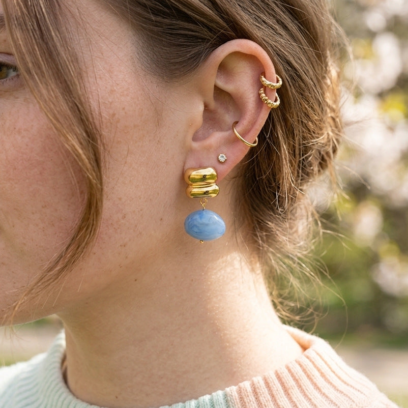 Stainless Steel Resin Geometric Pendant Stud Earrings