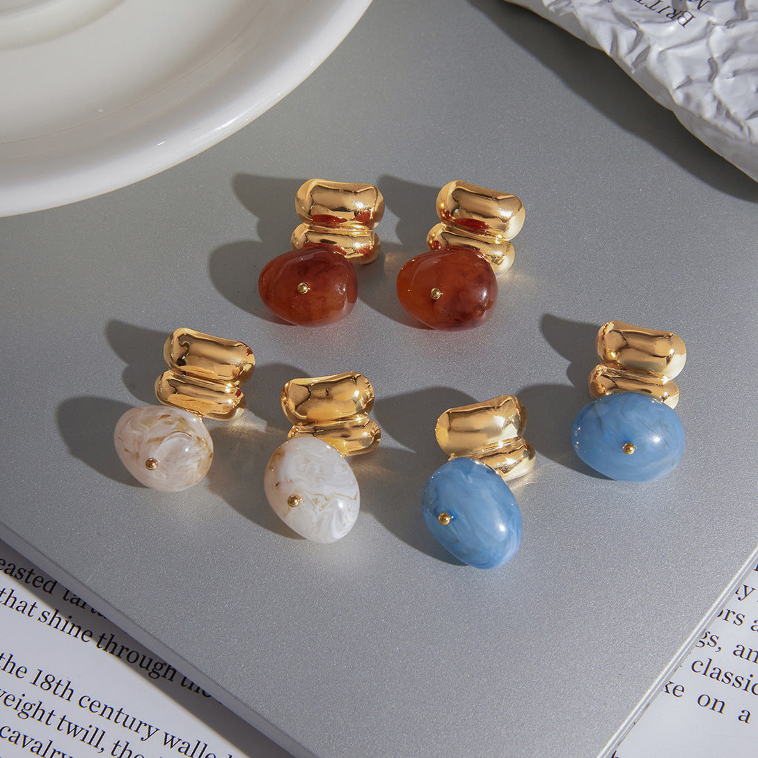 Stainless Steel Resin Geometric Pendant Stud Earrings