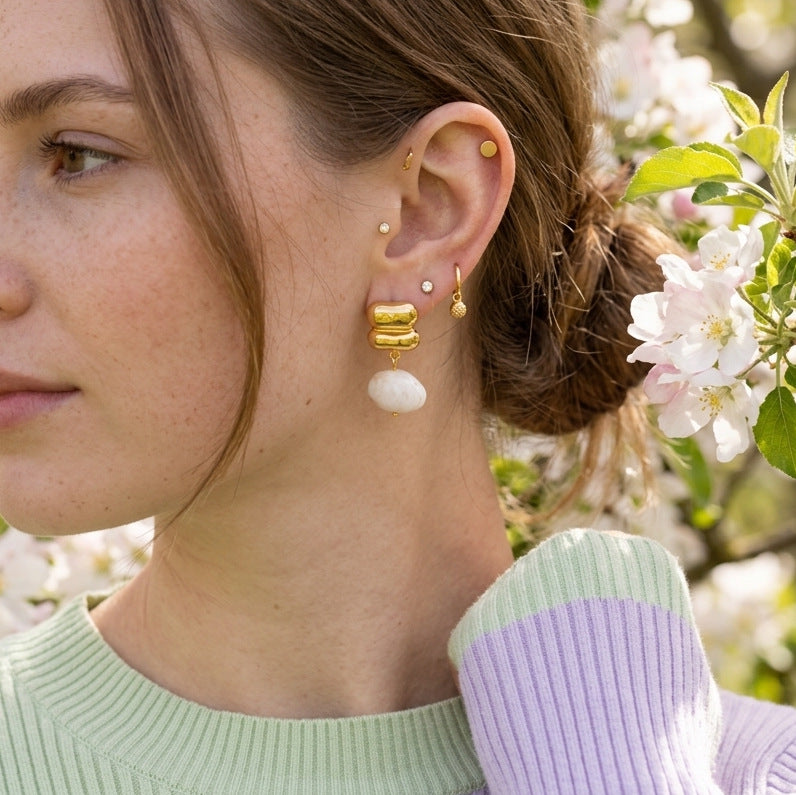 Stainless Steel Resin Geometric Pendant Stud Earrings