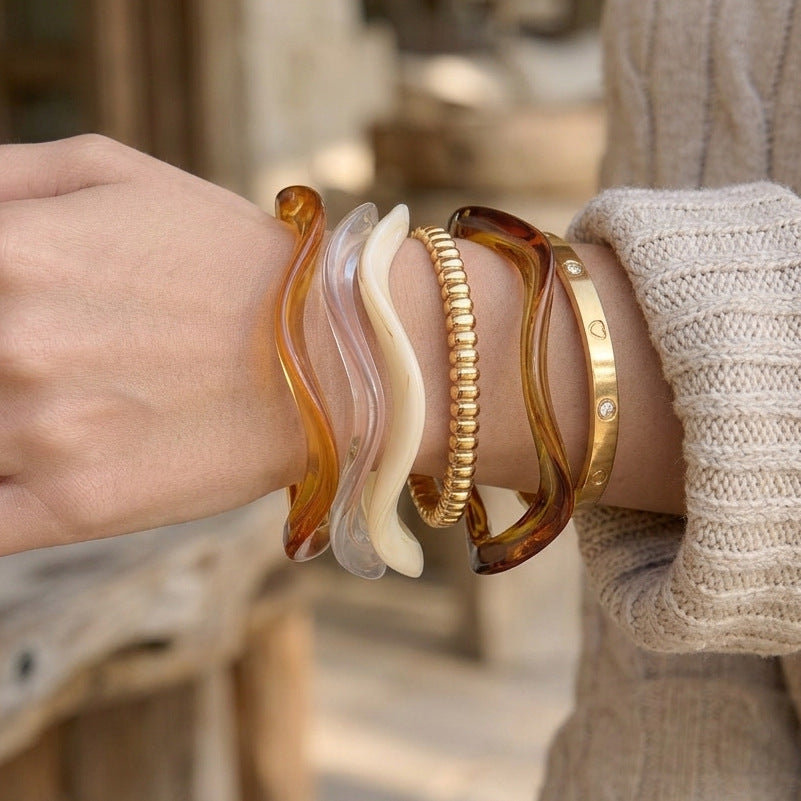 Stainless Steel Acrylic Resin Wave Bangle