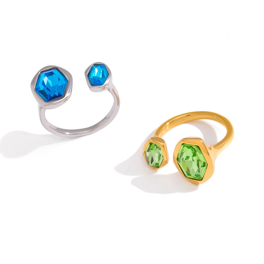 Stainless Steel 18K Gold PVD Cubic Zirconia Open Ring