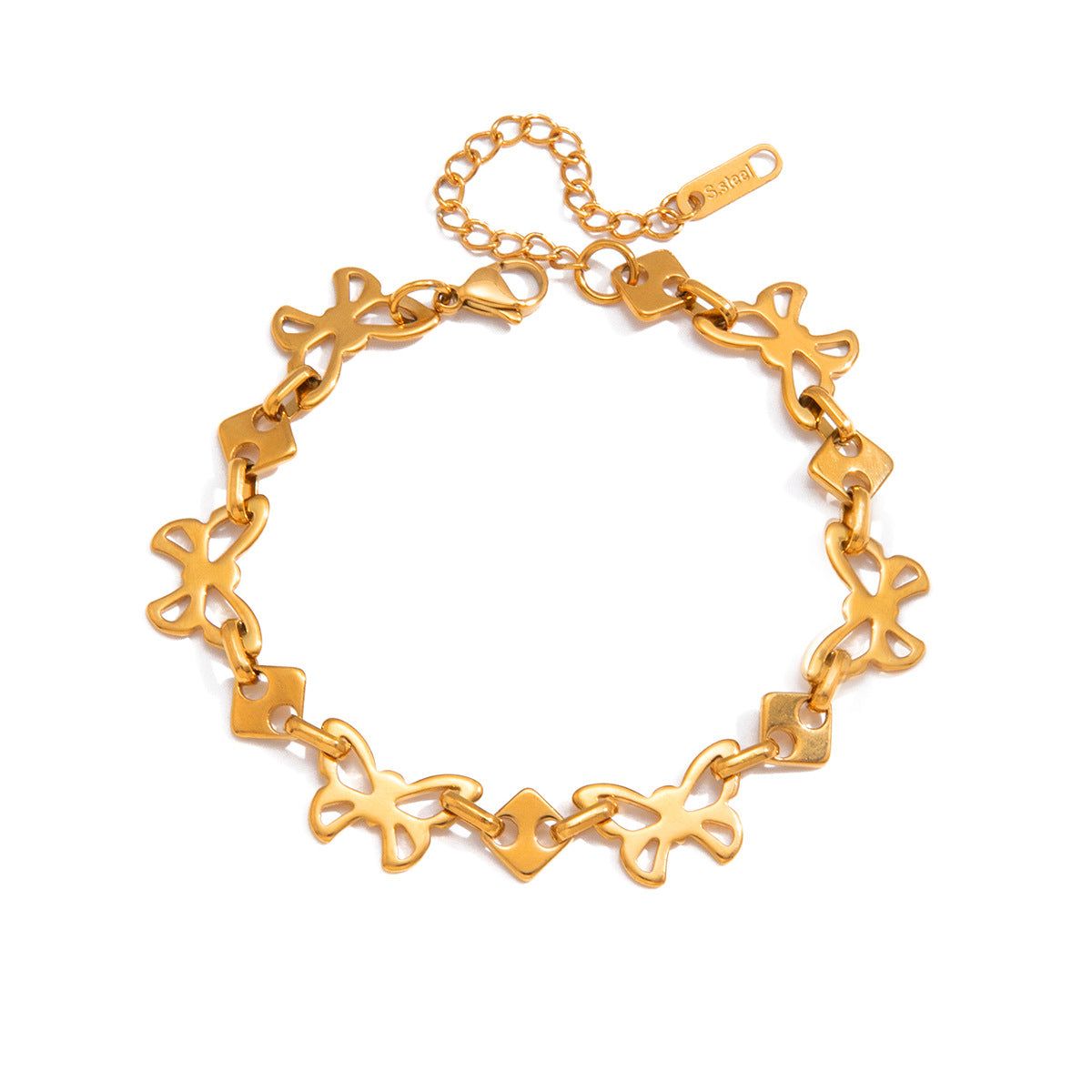 Stainless Steel Hollow-out Butterfly Square Pig Nose Bracelet