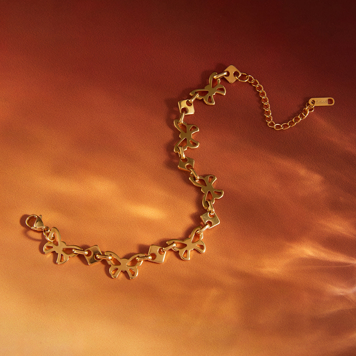 Stainless Steel Hollow-out Butterfly Square Pig Nose Bracelet
