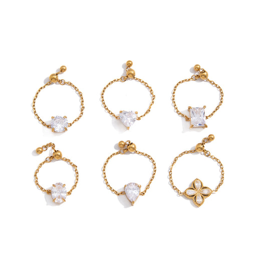 Adjustable Drawstring Stainless Steel CZ Ring