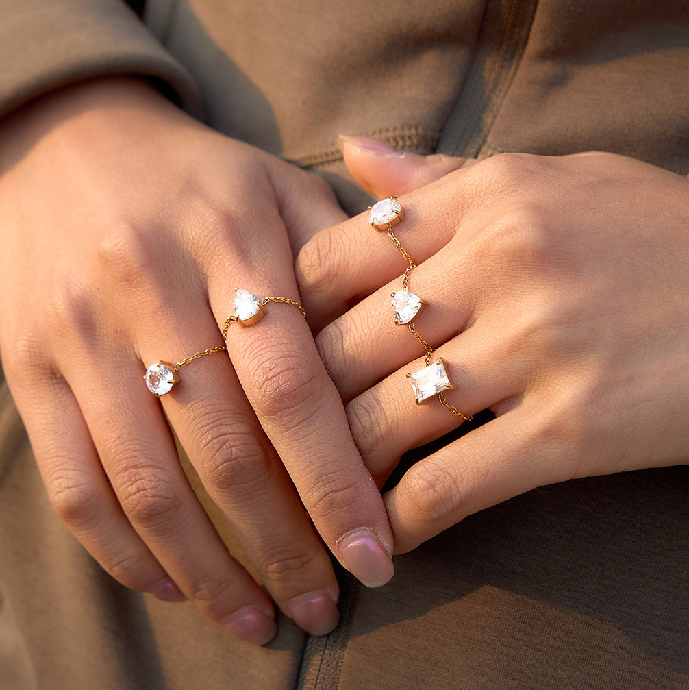 Adjustable Drawstring Stainless Steel CZ Ring