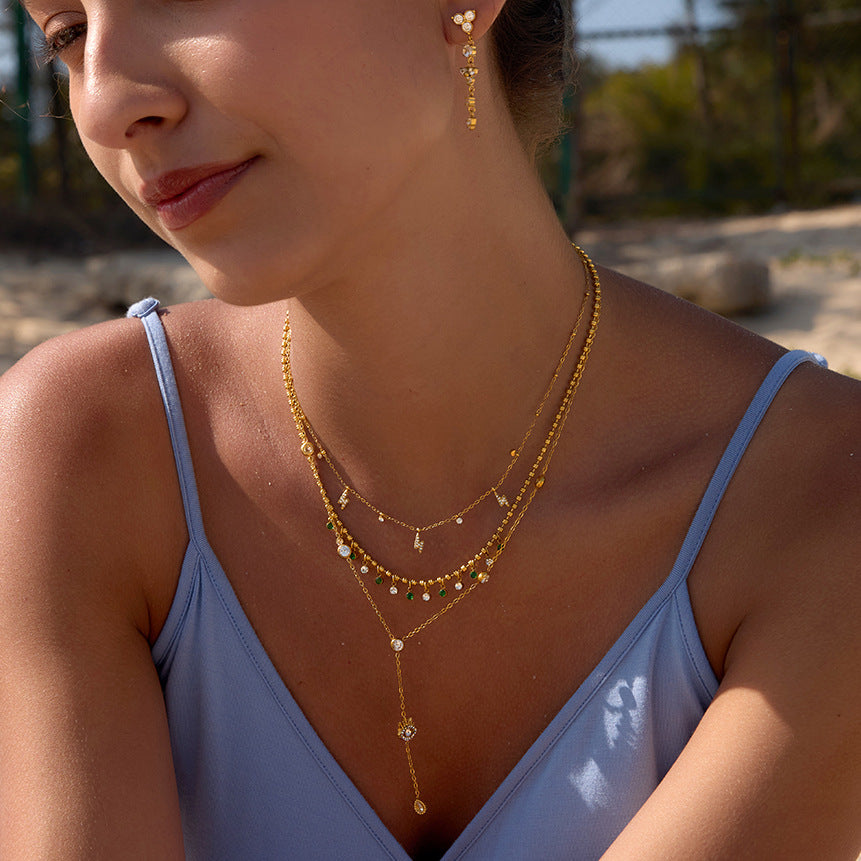 Stainless Steel Cubic Zirconia Bead Chain Necklace