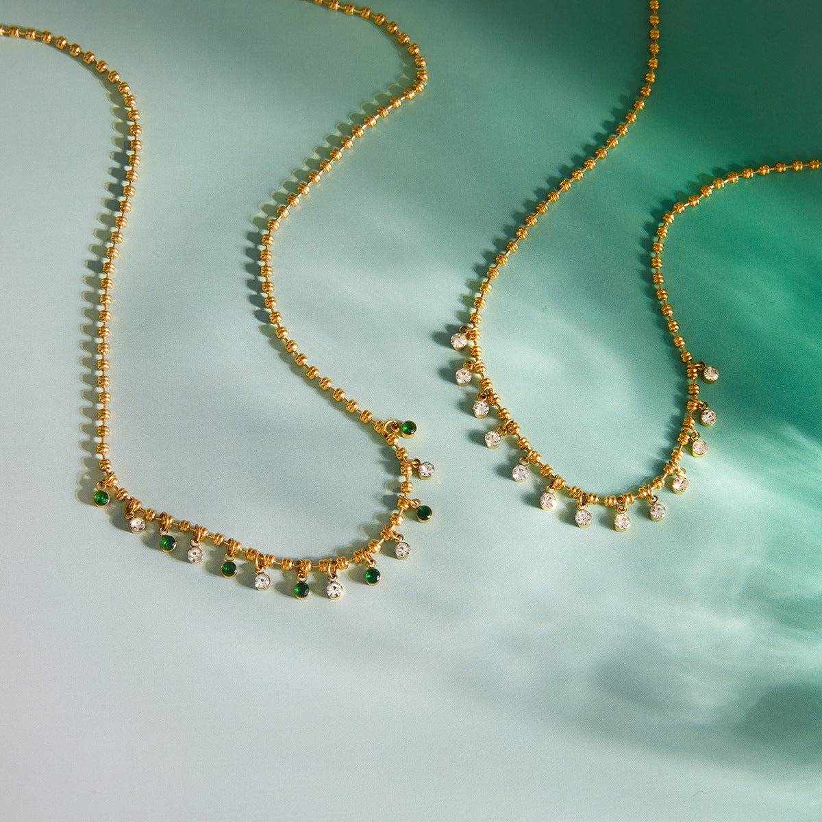 Stainless Steel Cubic Zirconia Bead Chain Necklace