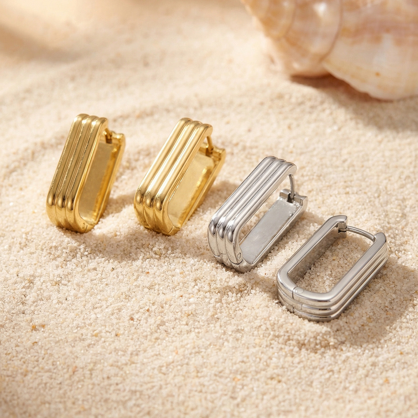 Stainless Steel 18K Gold PVD U-shaped Hoop Earrings