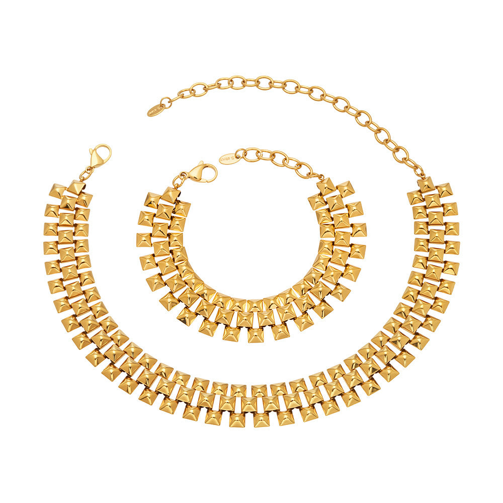 Stainless Steel Thick Chain Necklace Bracelet Jewelry Set