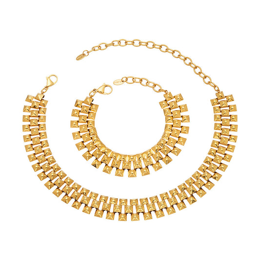 Stainless Steel Thick Chain Necklace Bracelet Jewelry Set