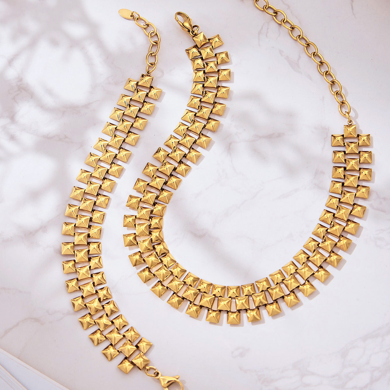 Stainless Steel Thick Chain Necklace Bracelet Jewelry Set