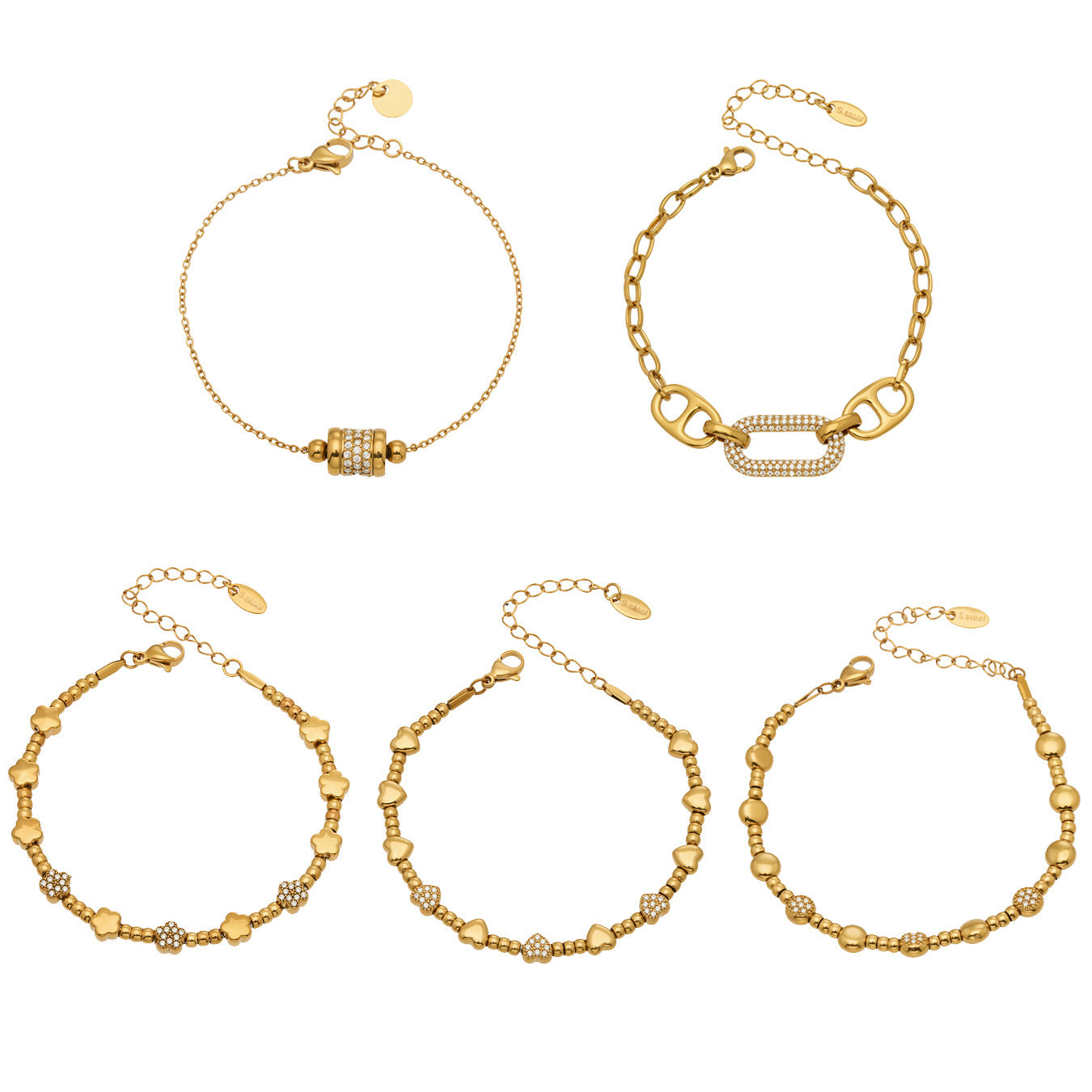 Stainless Steel 5A CZ Star Bead Chain Bracelet