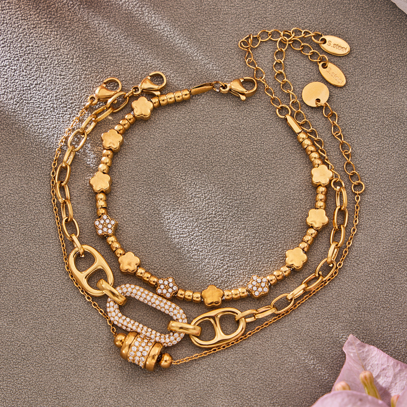 Stainless Steel 5A CZ Star Bead Chain Bracelet