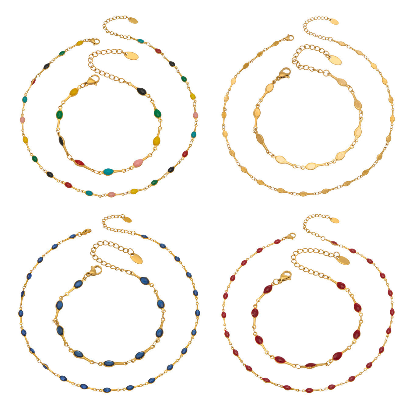 Stainless Steel Enamel Tennis Racket Necklace Bracelet Jewelry Set