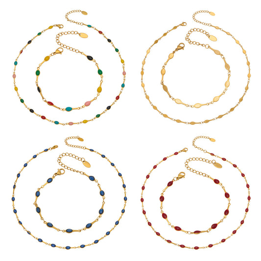 Stainless Steel Enamel Tennis Racket Necklace Bracelet Jewelry Set