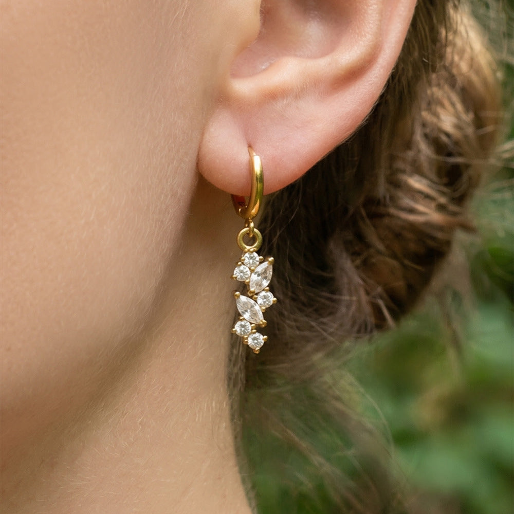 Stainless Steel 5A Cubic Zirconia Pendant Huggie Earrings
