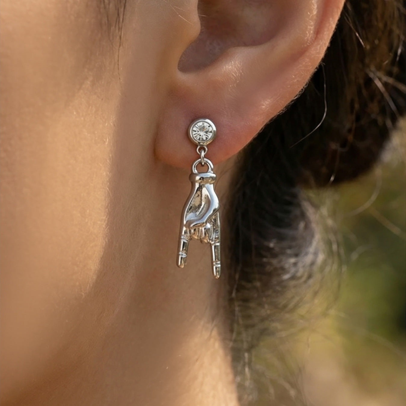 Stainless Steel 5A CZ Gesture Pendant Stud Earrings