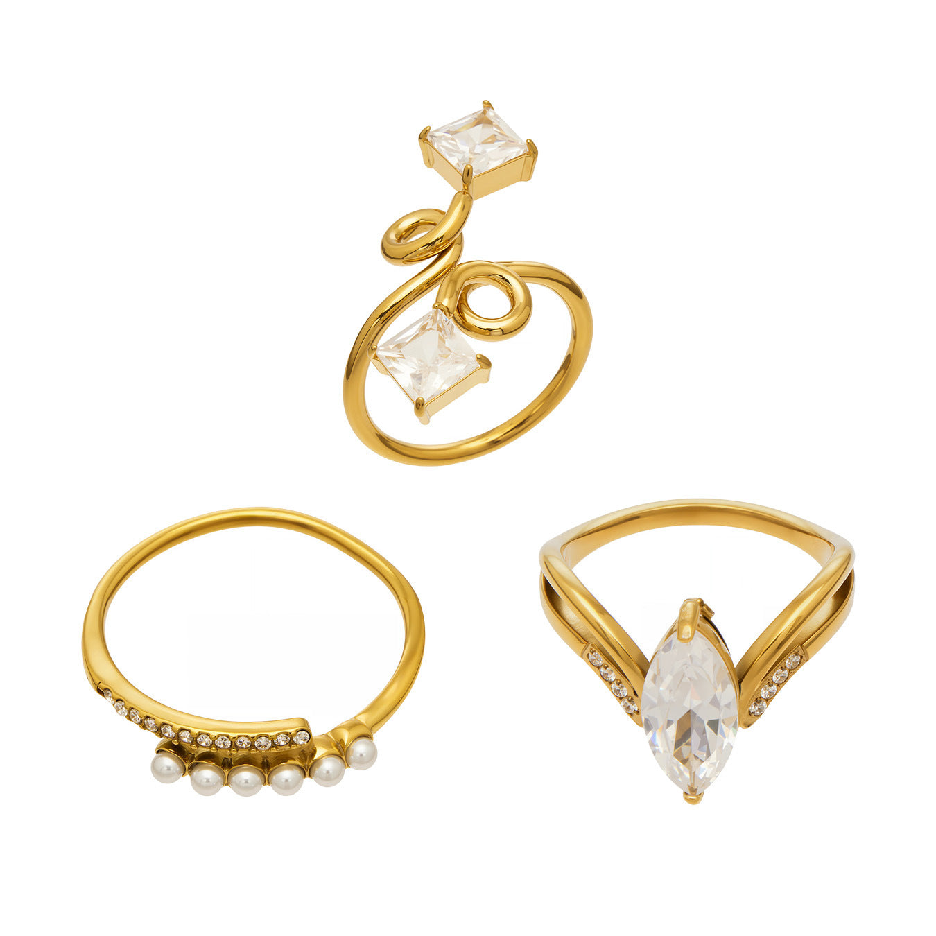 Stainless Steel 18K Gold PVD Cubic Zirconia Ring