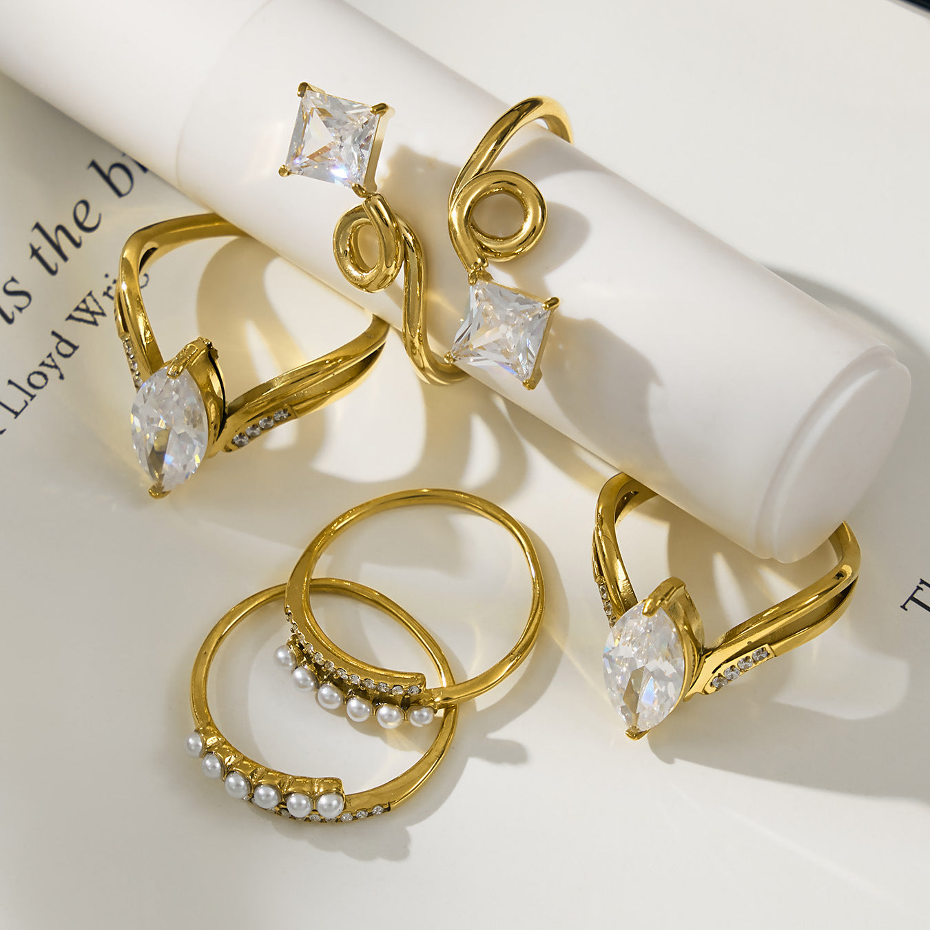Stainless Steel 18K Gold PVD Cubic Zirconia Ring