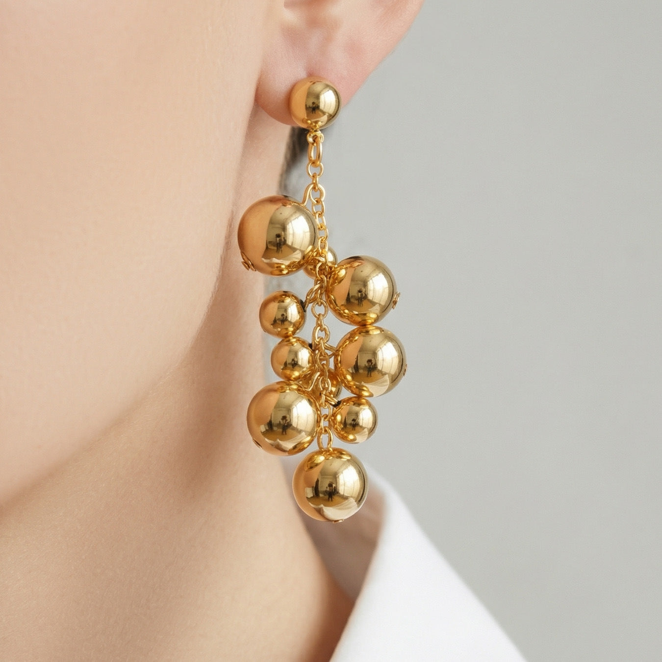 Stainless Steel 18K Gold PVD Bead Pendant Stud Earrings