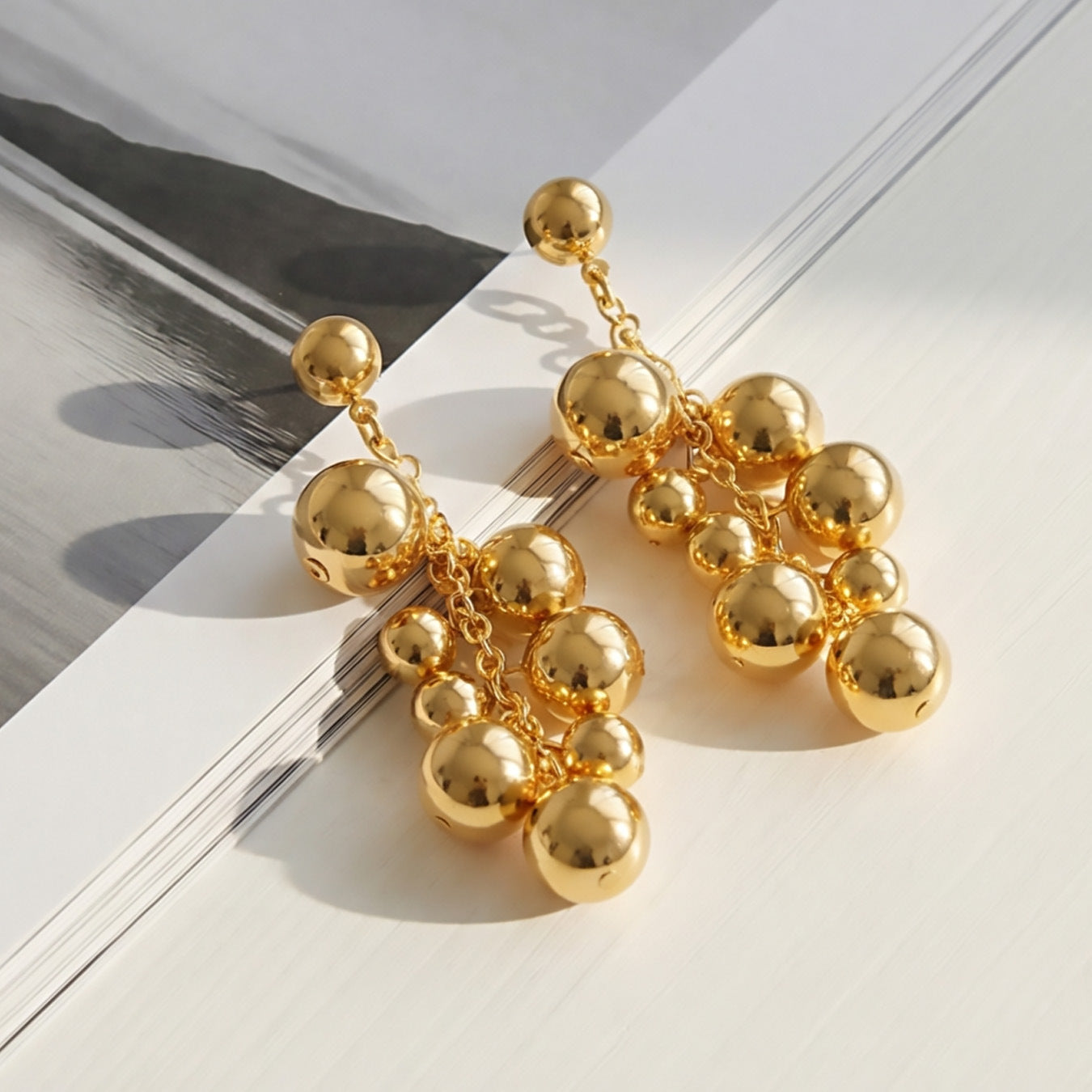 Stainless Steel 18K Gold PVD Bead Pendant Stud Earrings