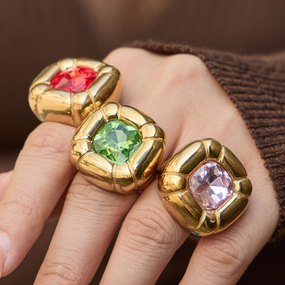 Stainless Steel Rainbow Glass Tiger's Eye Ring