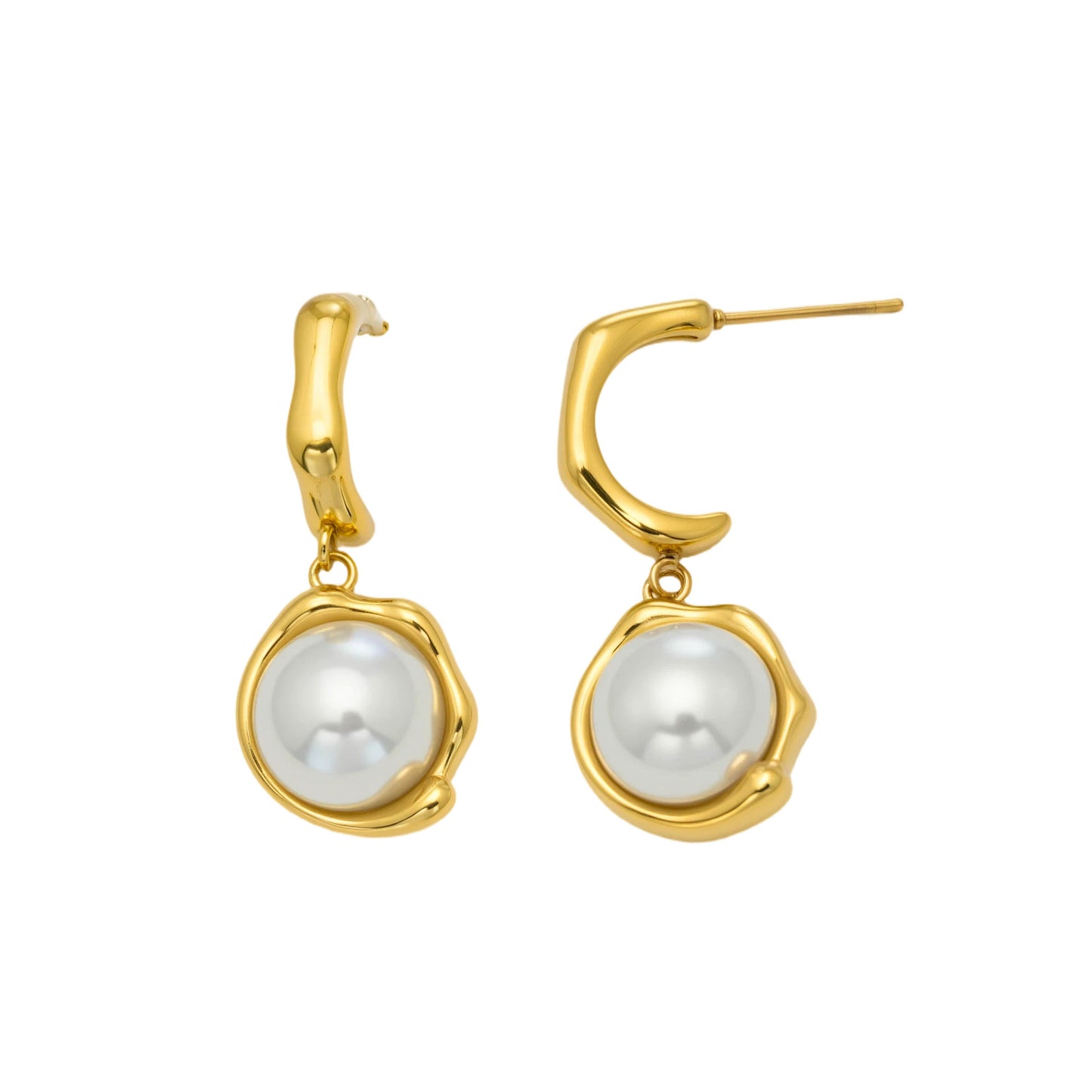 Stainless Steel Pearl Pendant C-shaped Stud Earrings