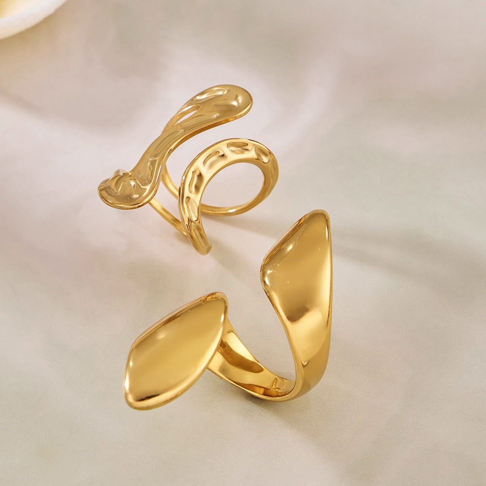 Stainless Steel Texture Geometric Open Ring