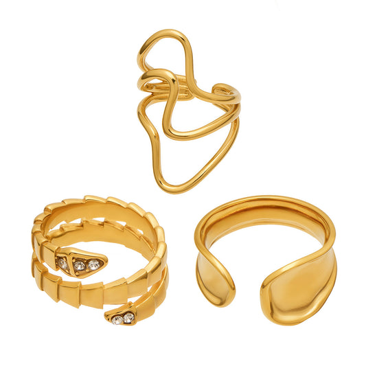 Stainless Steel Snake-shaped CZ Geometric Ring Set