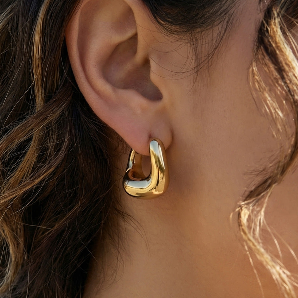 Stainless Steel 18K Gold PVD Oval Hoop Earrings