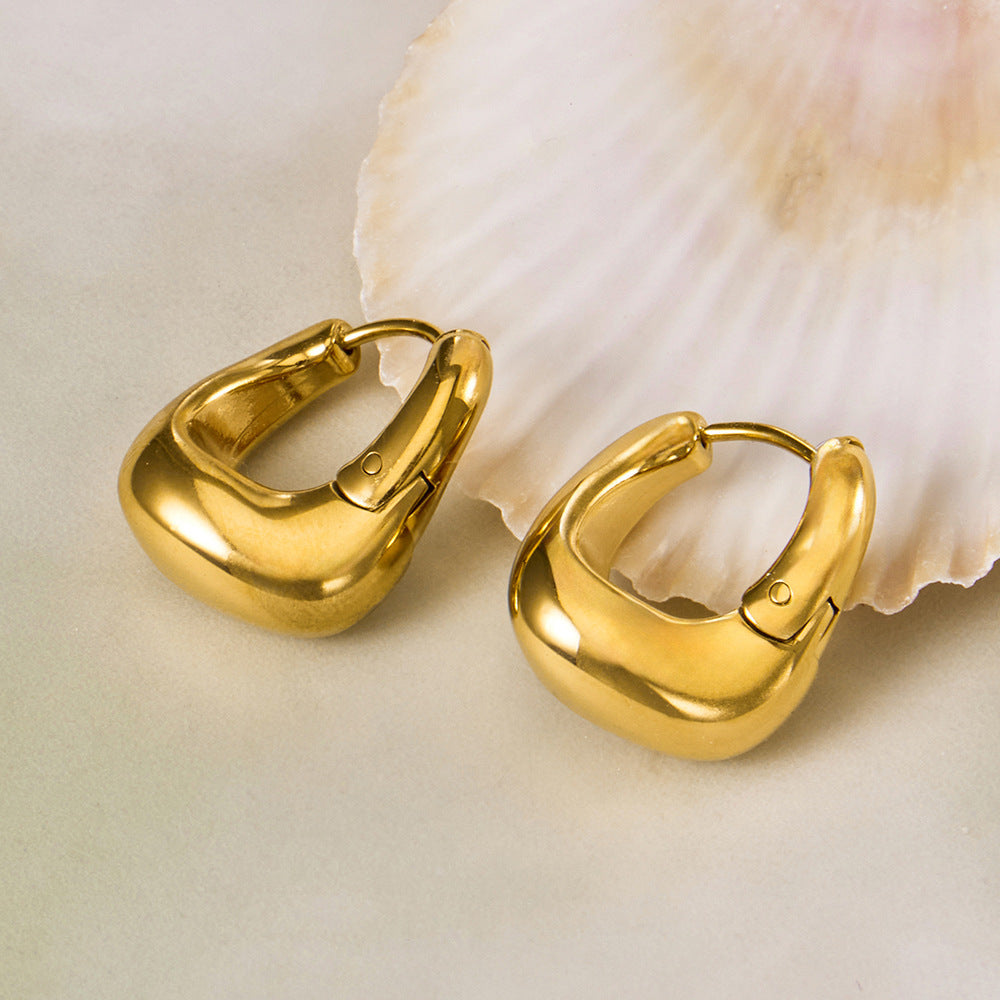 Stainless Steel 18K Gold PVD Oval Hoop Earrings