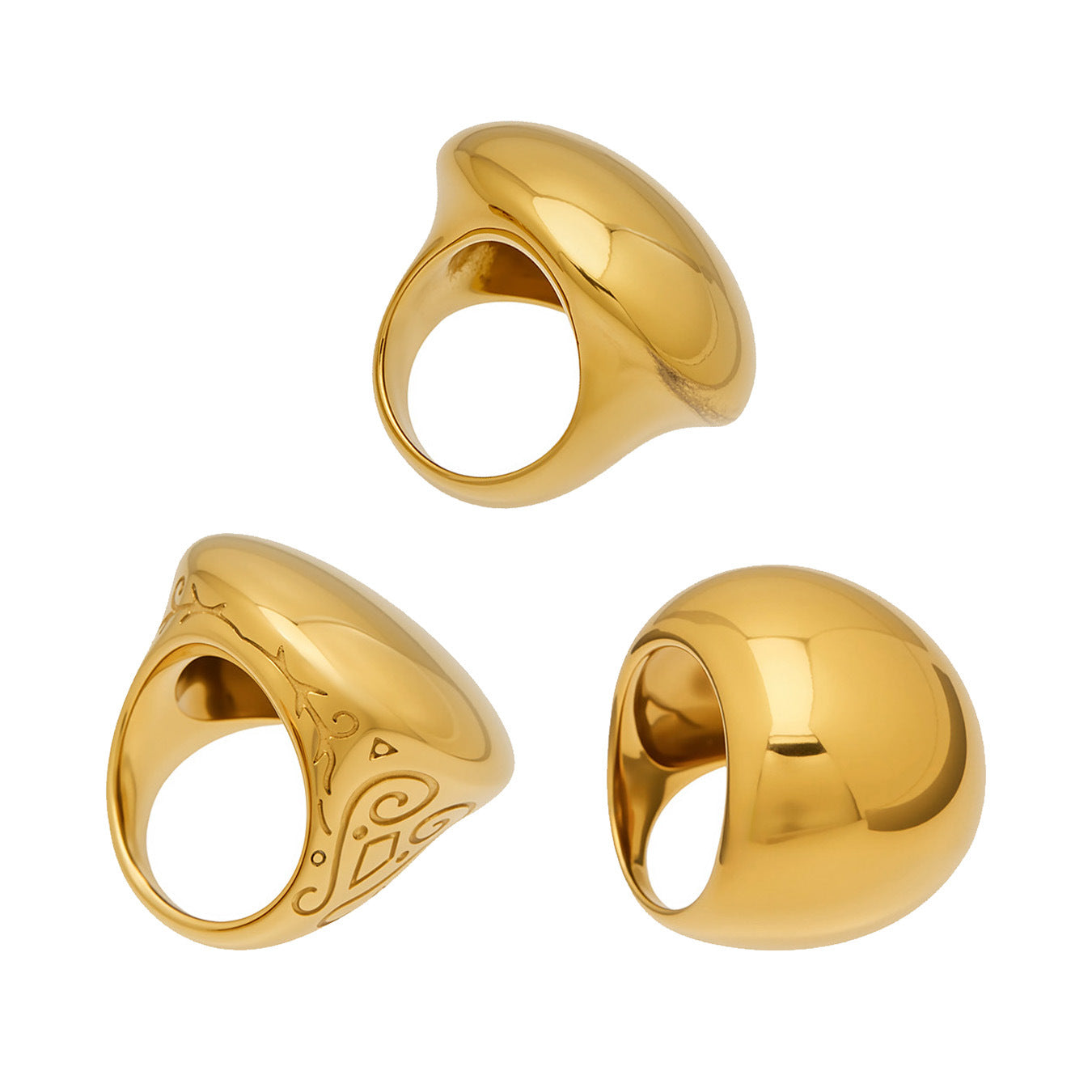 Stainless Steel Polished and Carved Oval Ring