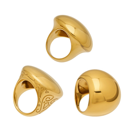 Stainless Steel Polished and Carved Oval Ring
