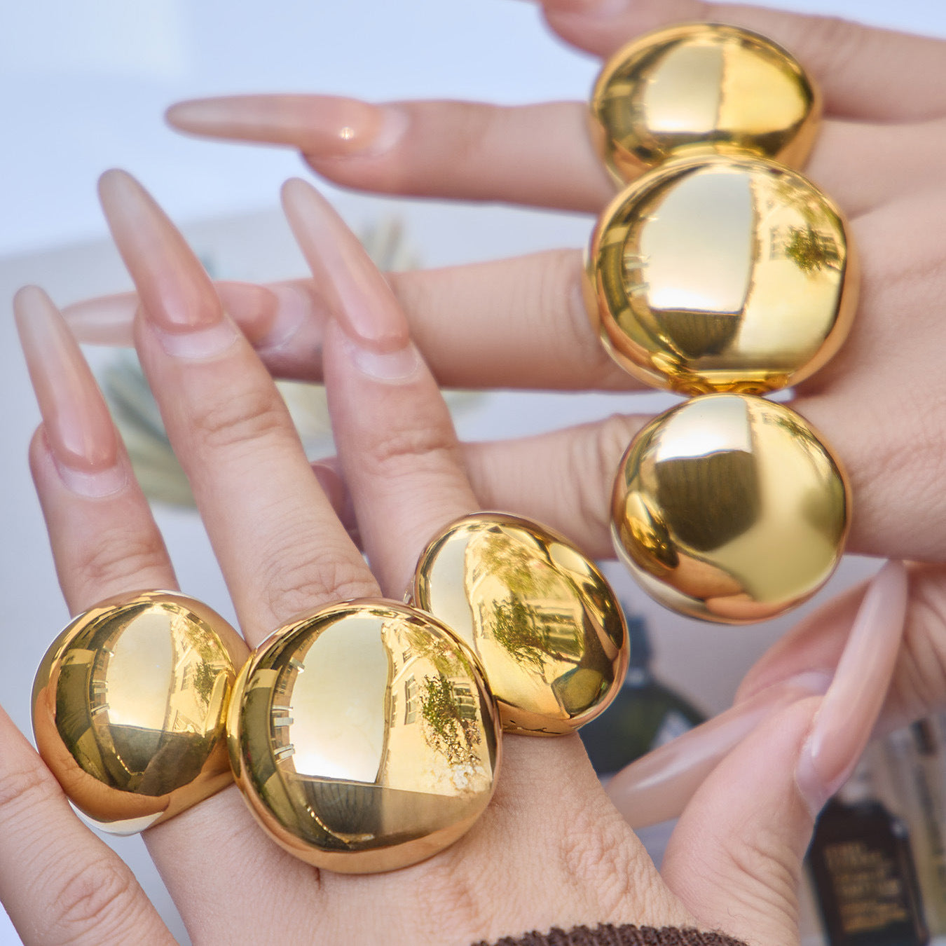 Stainless Steel Polished and Carved Oval Ring