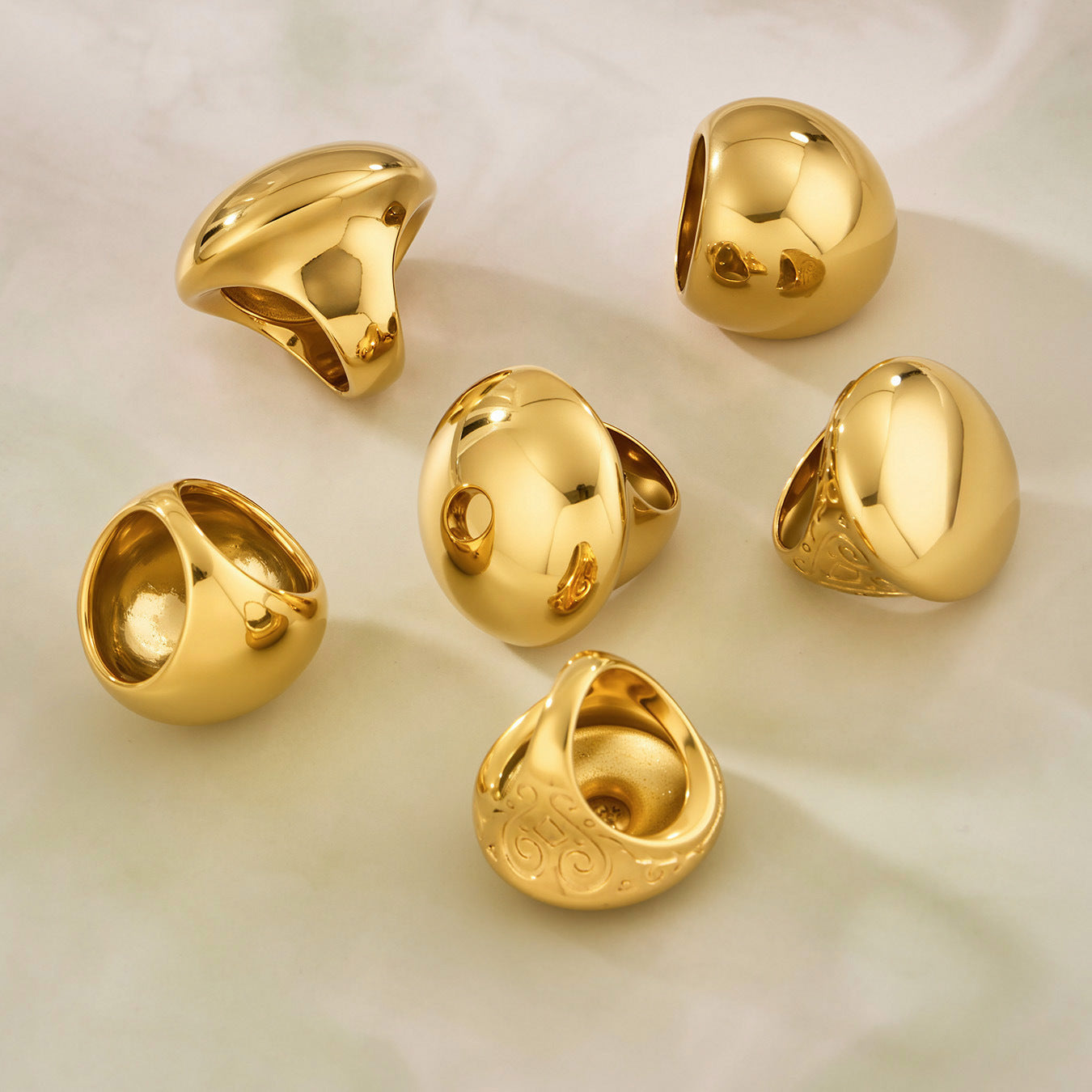 Stainless Steel Polished and Carved Oval Ring