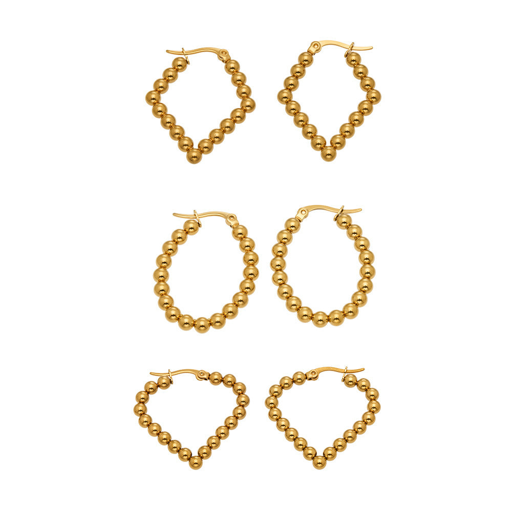 Stainless Steel Geometric Diamond-shaped Bead Hoop Earrings