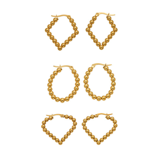 Stainless Steel Geometric Diamond-shaped Bead Hoop Earrings