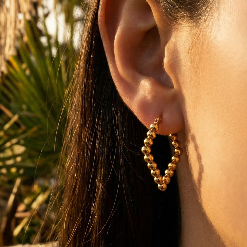 Stainless Steel Geometric Diamond-shaped Bead Hoop Earrings