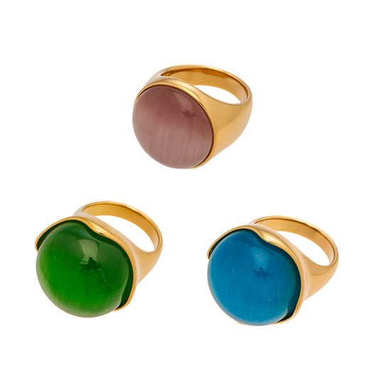 Stainless Steel Three-color Cat's Eye Stone Ring