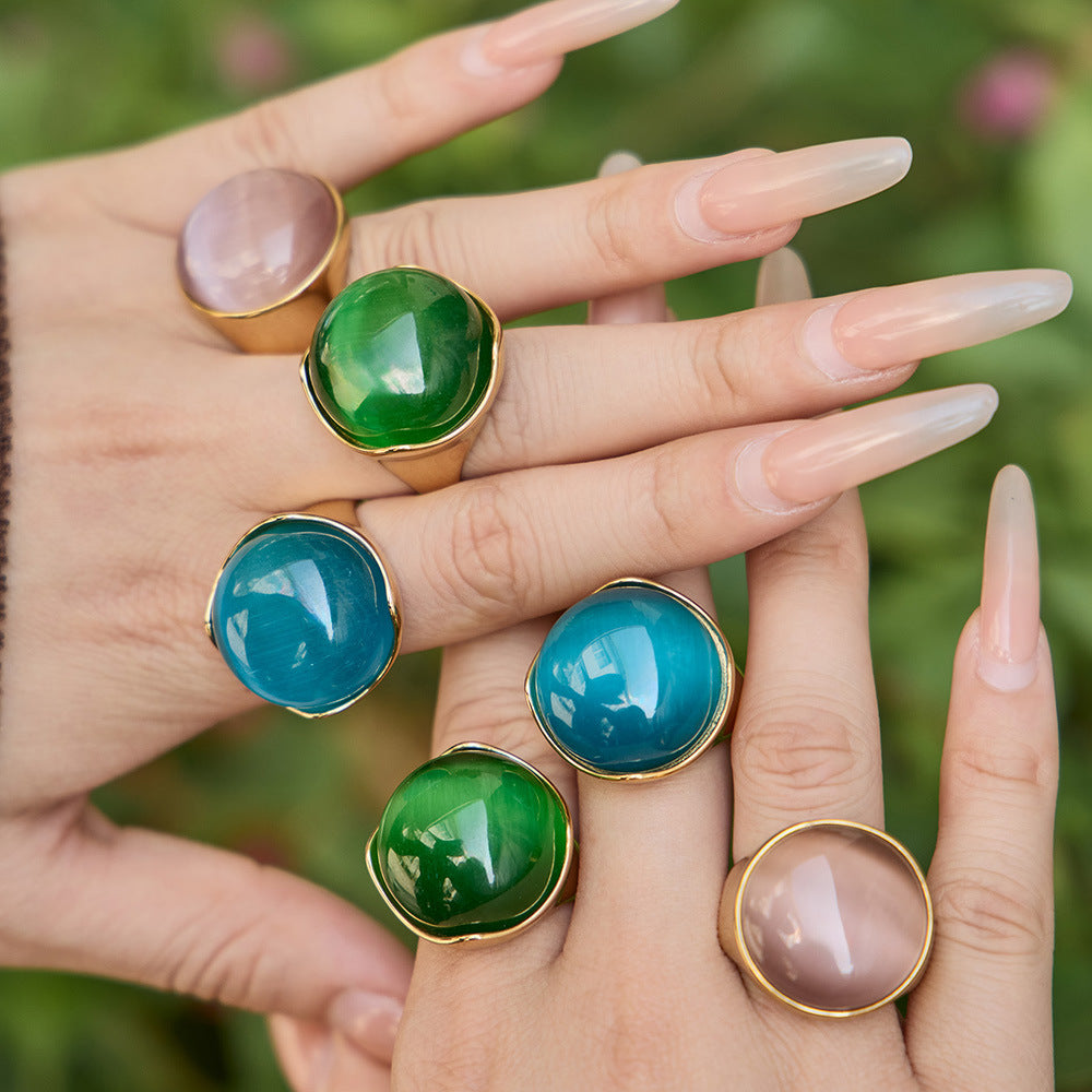 Stainless Steel Three-color Cat's Eye Stone Ring