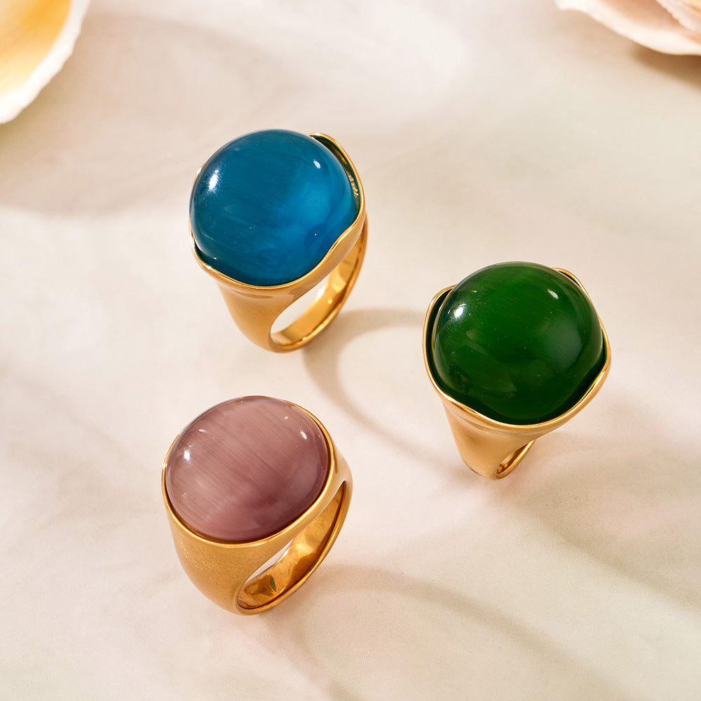 Stainless Steel Three-color Cat's Eye Stone Ring
