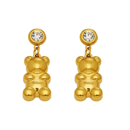 Stainless Steel 5A CZ Bear Pendant Stud Earrings