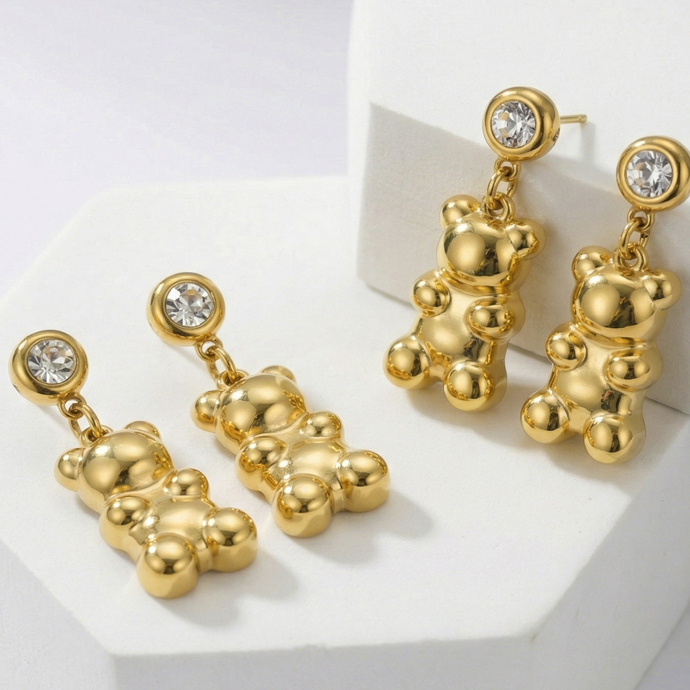 Stainless Steel 5A CZ Bear Pendant Stud Earrings