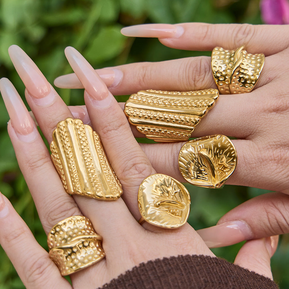 Stainless Steel 18K Gold PVD Exaggerated Texture Ring