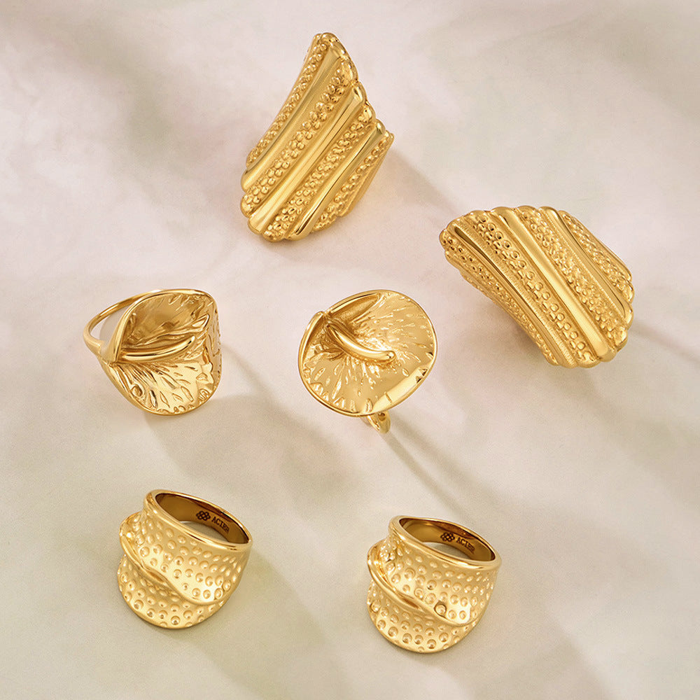 Stainless Steel 18K Gold PVD Exaggerated Texture Ring