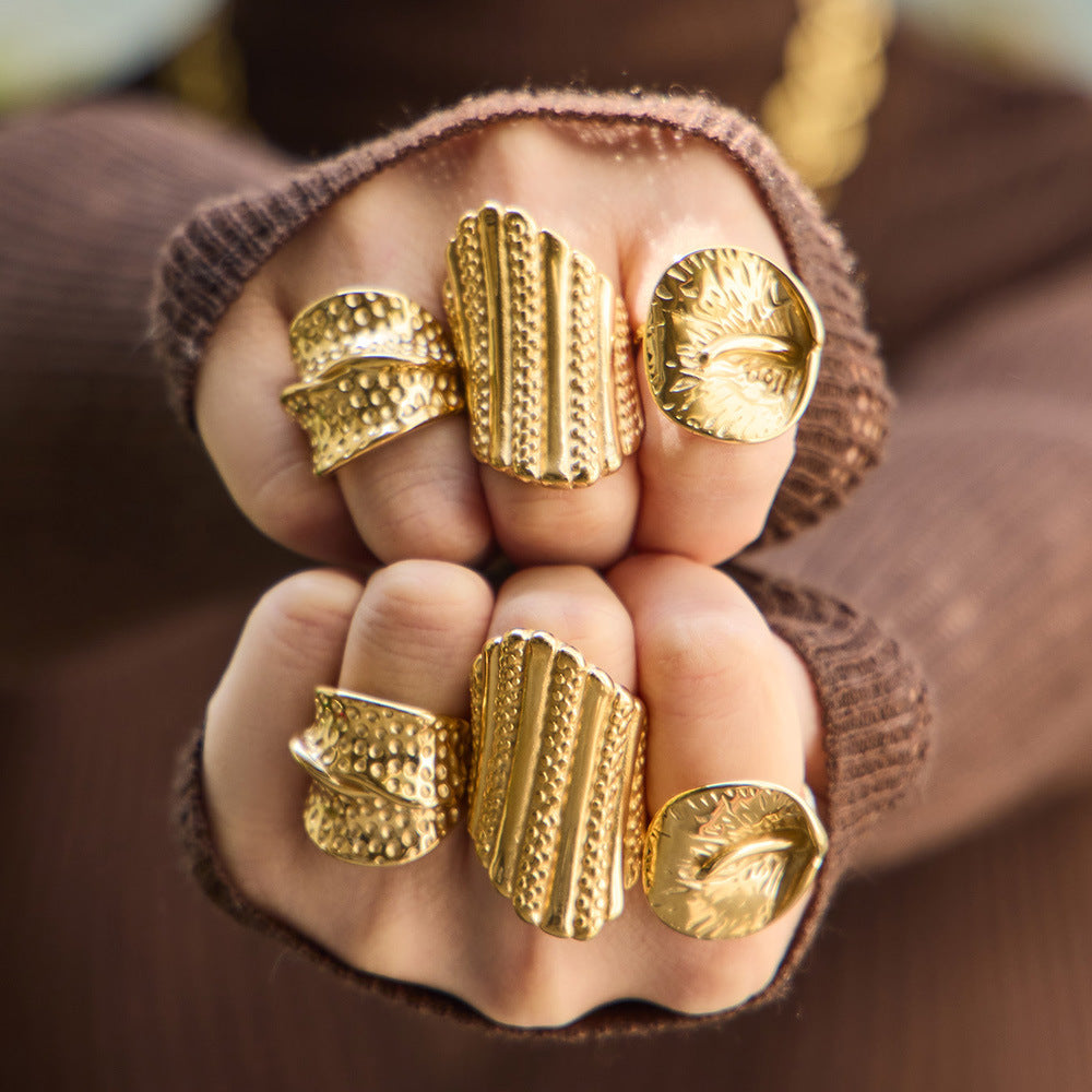 Stainless Steel 18K Gold PVD Exaggerated Texture Ring