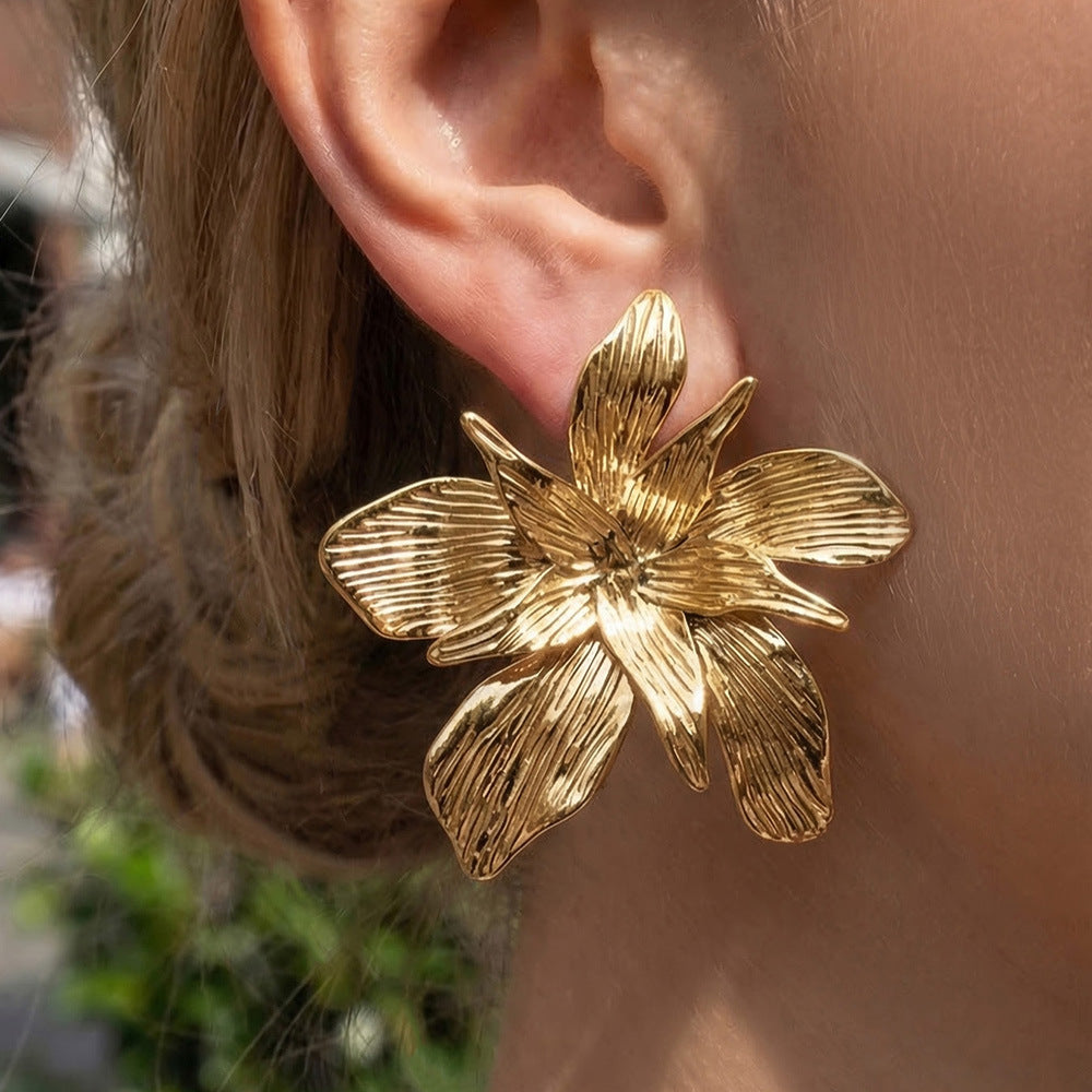 Stainless Steel 18K Gold PVD Large Flower Stud Earrings