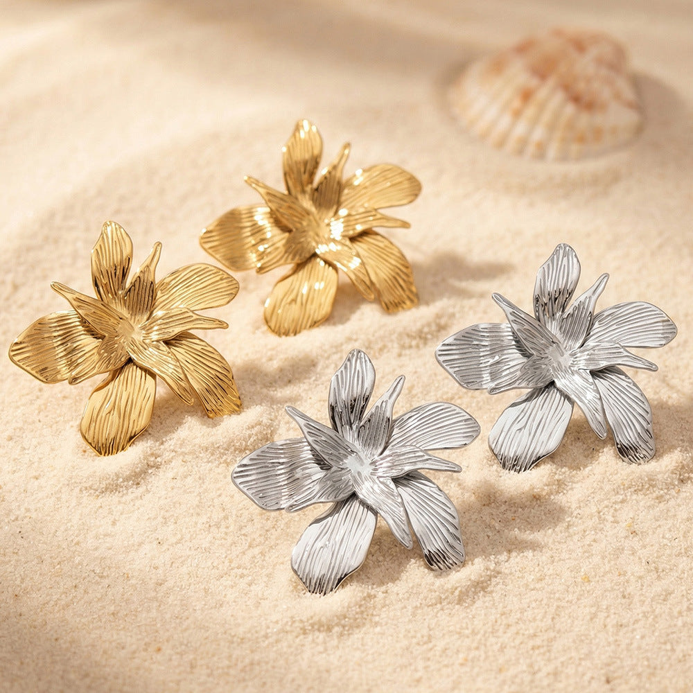 Stainless Steel 18K Gold PVD Large Flower Stud Earrings