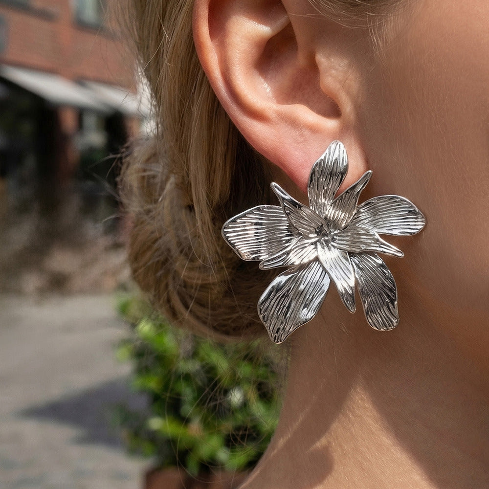 Stainless Steel 18K Gold PVD Large Flower Stud Earrings