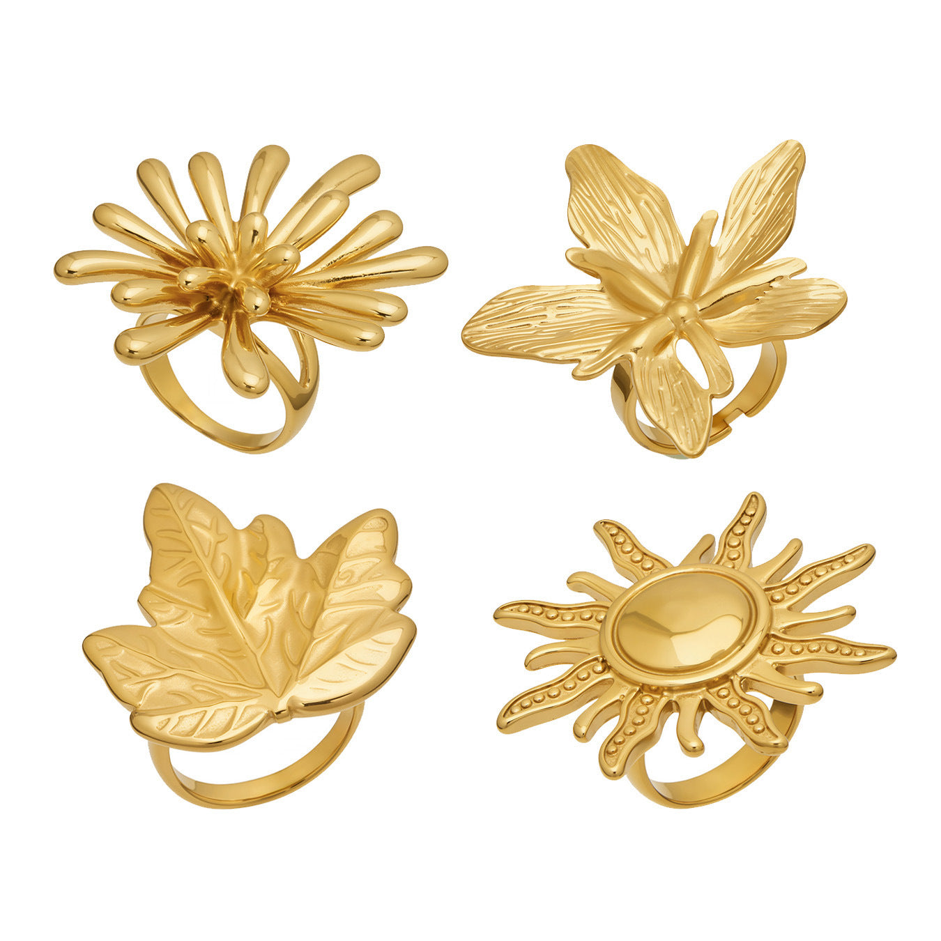 Stainless Steel 18K Gold PVD Flower Sun Ring